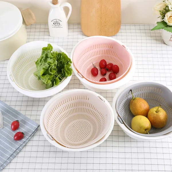 Kitchen Fruit Tray Removable Double Layer Fruit And Vegetable Basin Draining Basket Creative Household Rotating Washing Basket - Image 15