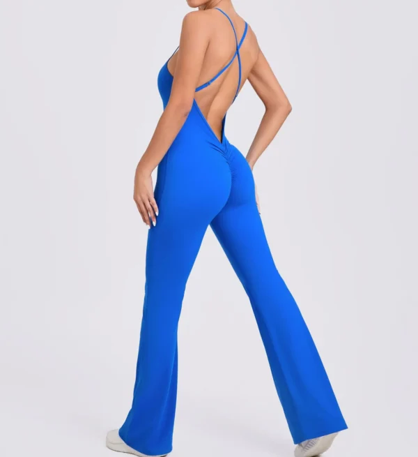 Wholesale Fitness Overalls Flared Sports Jumpsuit Women Sportswear 2024 Tracksuit Sport Outfit for Woman Gym Set Blue Red 44081 - Image 27