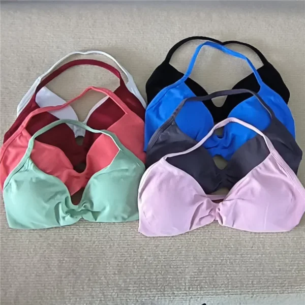 Strappy Bra Gym Top Women High Support Thin Strap Halter Sports Seamless Bras Scrunch Workout Yoga Tank Bra - Image 33