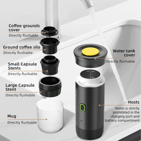 Wireless Electric Portable Espresso Coffee Machine for Car & Home Camping Coffee Maker 3-in-1 Capsule Powder Travel Coffee Maker - Image 19