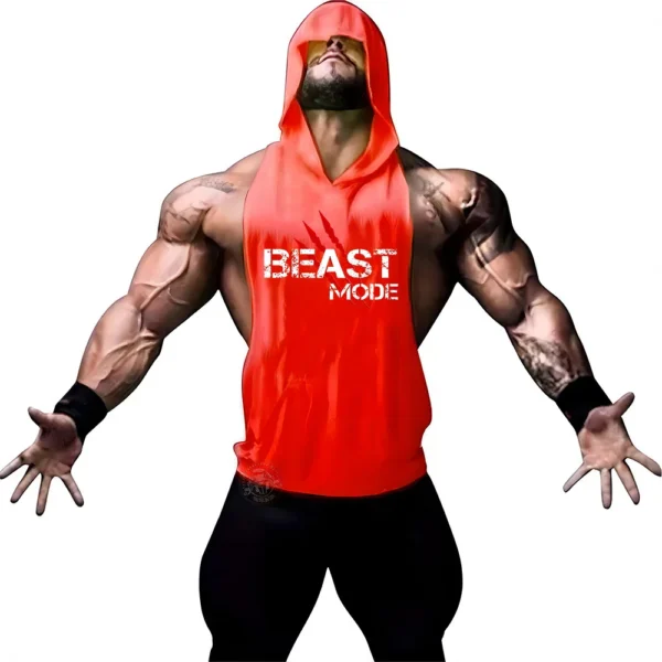 Summer Adult Clothing Men's Sports Fitness Hooded Vest T-shirt Tops Men's casual Breathable Summer Gym men's clothing tops - Image 2