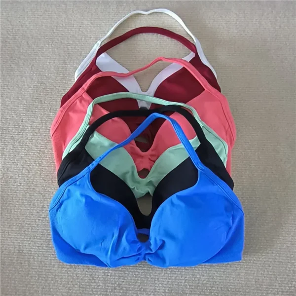 Strappy Bra Gym Top Women High Support Thin Strap Halter Sports Seamless Bras Scrunch Workout Yoga Tank Bra - Image 32