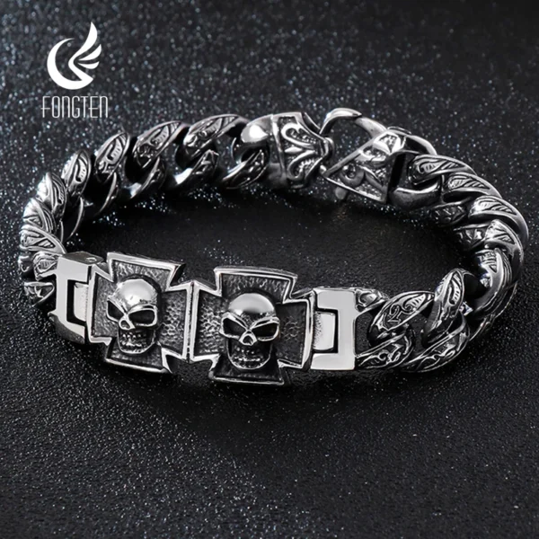 Gothic Skull Cross Stainless Steel Skeleton Male Bracelets Bangle Jewelry