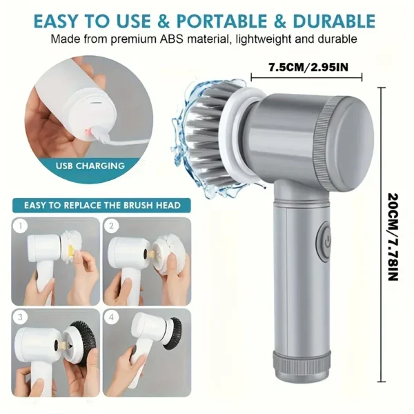 Electric Spin Scrubber Cordless Spin Scrubber with 6 Replaceable Brush Heads  Electric Cleaning Brush Cleaning Tools - Image 6