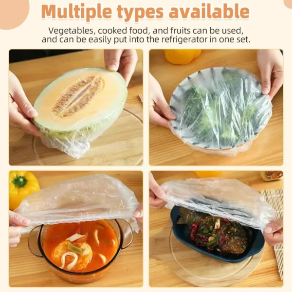 Large Disposable Food Cover Bags Big Food Cover Plastic Bags Elastic Saran Wrap Fruit Cover Shower Headgear Kitchen Fresh Saver - Image 11
