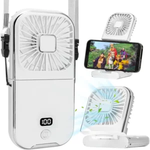 Portable Neck Fan, Hanging Neck Fan Hands Free with Adjustable Lanyard and Bracket, USB Rechargeable Bladeless Mini Fans Portabl