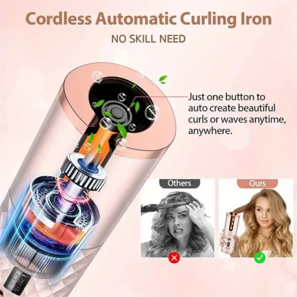 Wireless Electric 6 Timing 6 Temp. LED Cordless Automatic Hair Curler for Curls or Waves - Image 5