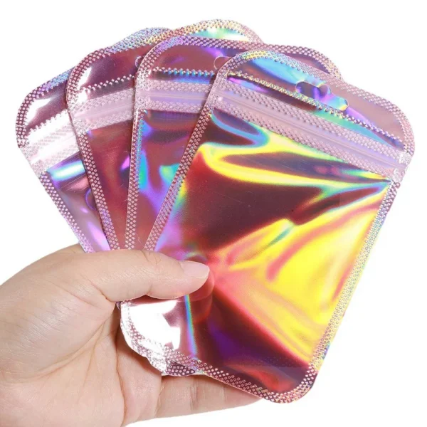 50pcs 100pcs Pink Laser Ziplock Bags Reusable Plastic Transparent Bags for Jewelry Packaging Cosmetic Retail Display Bags - Image 6