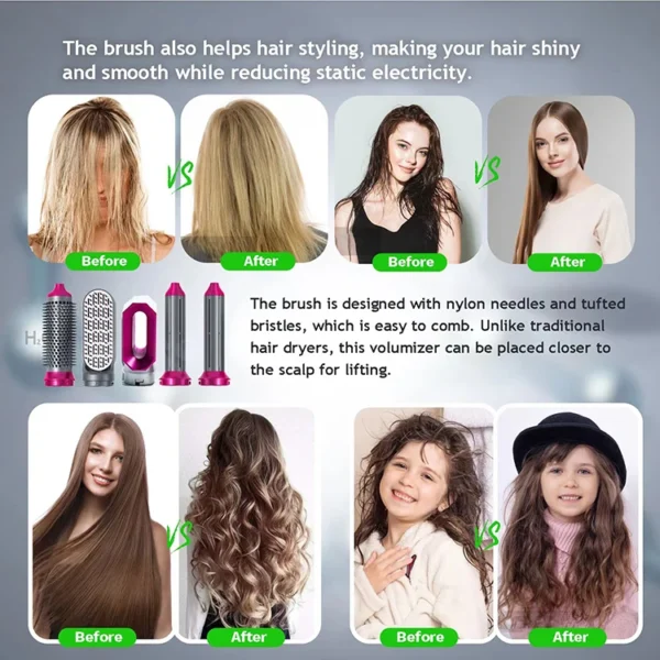Hair Dryer 5-In-1 Electric Hair Comb Negative Ion Straight Curler Brush Blow Dryer Air Comb Removable Brush Kit Tool - Image 25