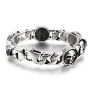 23cm Skeleton Bracelets For Men Stainless SteelBracelet Silver Color Gothic Curb Bangle Jewelry