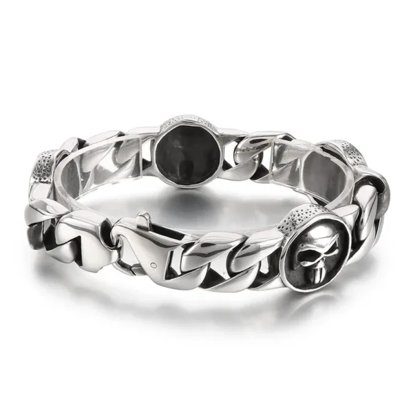 23cm Skeleton Bracelets For Men Stainless SteelBracelet Silver Color Gothic Curb Bangle Jewelry