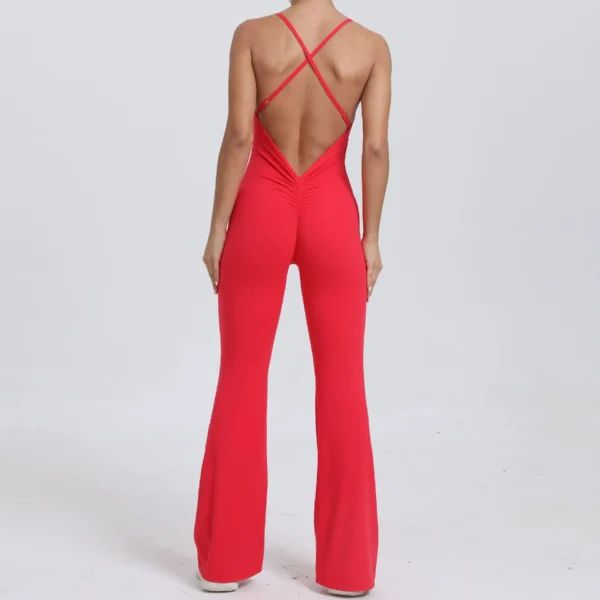 Wholesale Fitness Overalls Flared Sports Jumpsuit Women Sportswear 2024 Tracksuit Sport Outfit for Woman Gym Set Blue Red 44081 - Image 8