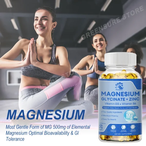 Magnesium Glycinate D3 B6 Capsules for Relax Sleep Nerve Muscle and Heart Health Supplement - Image 10