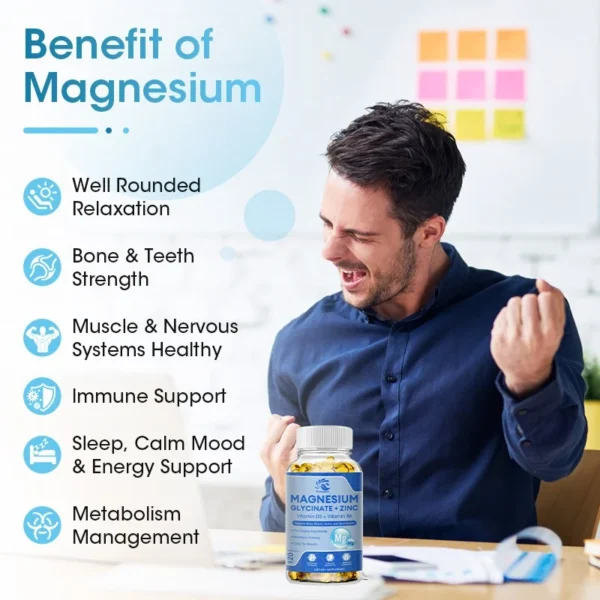 Magnesium Glycinate D3 B6 Capsules for Relax Sleep Nerve Muscle and Heart Health Supplement - Image 11