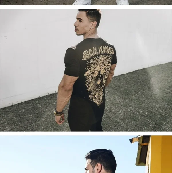 Men's Fashion Print Sports Casual Short Sleeve T-shirt Man Gym Running Training Elastic Bodybuilding Tops Workout Tights - Image 16