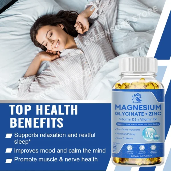 Magnesium Glycinate D3 B6 Capsules for Relax Sleep Nerve Muscle and Heart Health Supplement - Image 2