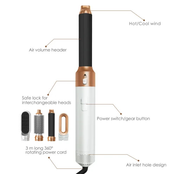 Hair Dryer 5-In-1 Electric Hair Comb Negative Ion Straight Curler Brush Blow Dryer Air Comb Removable Brush Kit Tool - Image 16