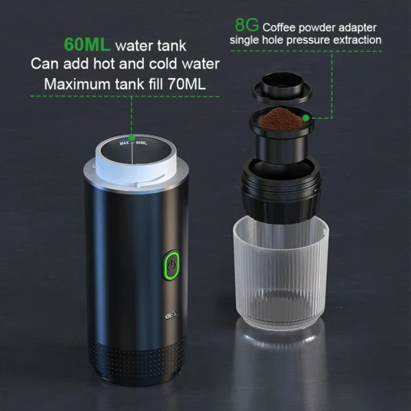 Wireless Electric Portable Espresso Coffee Machine for Car & Home Camping Coffee Maker 3-in-1 Capsule Powder Travel Coffee Maker - Image 17