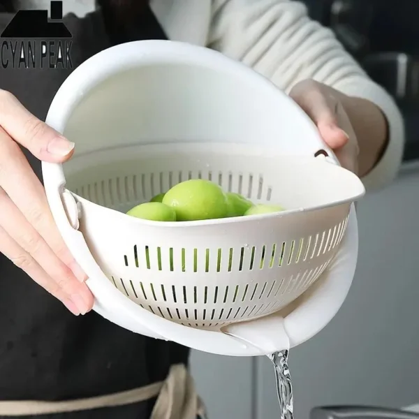 Kitchen Fruit Tray Removable Double Layer Fruit And Vegetable Basin Draining Basket Creative Household Rotating Washing Basket - Image 11