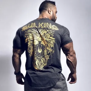 Men's Fashion Print Sports Casual Short Sleeve T-shirt Man Gym Running Training Elastic Bodybuilding Tops Workout Tights