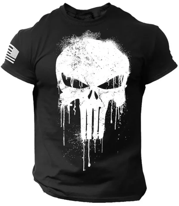 Summer Vintage Men's T Shirt Militar Skull Print Tees Casual Short Sleeve Pullover Oversized Man Clothing Outdoor O Neck T-Shirt - Image 13