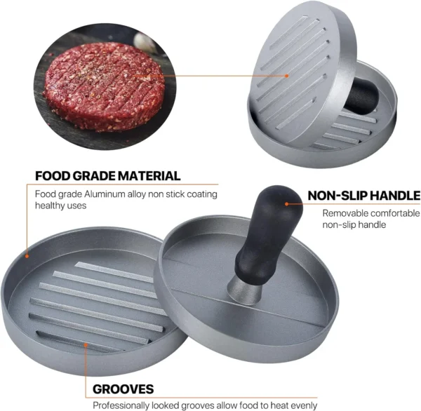 Burger Press Non-Stick Hamburger Patty Maker with Wax Paper Aluminum Burger Maker for Kitchen BBQ Grill - Image 5