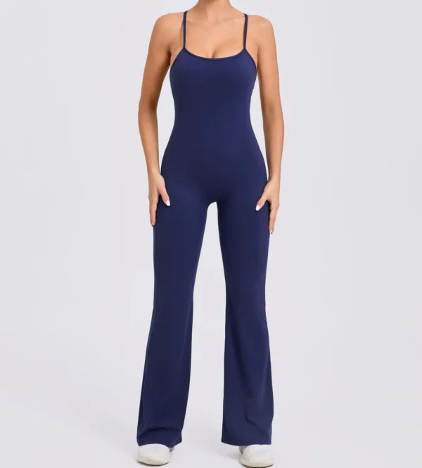 Wholesale Fitness Overalls Flared Sports Jumpsuit Women Sportswear 2024 Tracksuit Sport Outfit for Woman Gym Set Blue Red 44081 - Image 44