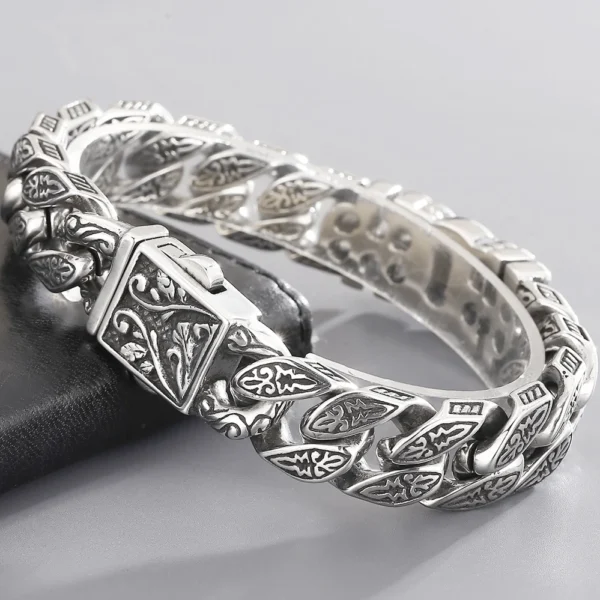 Bracelet for Men Solid Stainless Steel Curb Link Chain Ancient Egyptian Style Wristband Jewerly Gifts Patterned Bracelets - Image 14