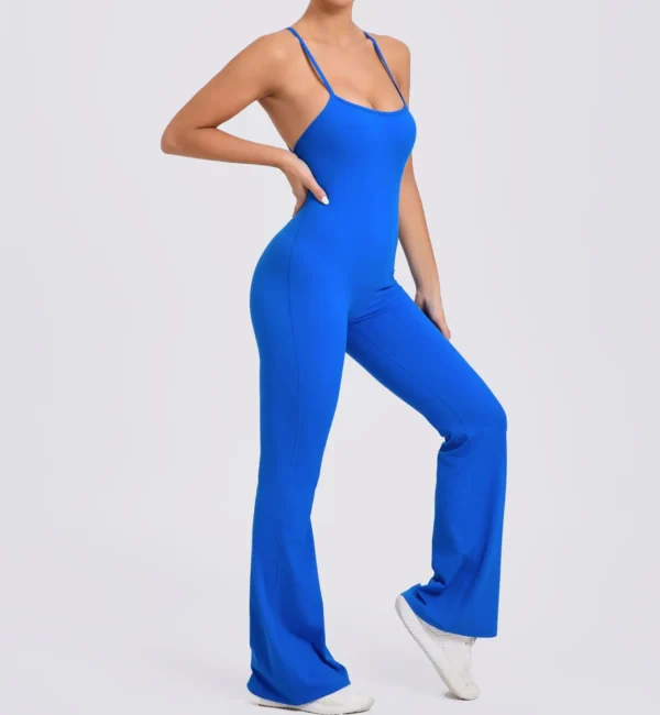 Wholesale Fitness Overalls Flared Sports Jumpsuit Women Sportswear 2024 Tracksuit Sport Outfit for Woman Gym Set Blue Red 44081 - Image 26
