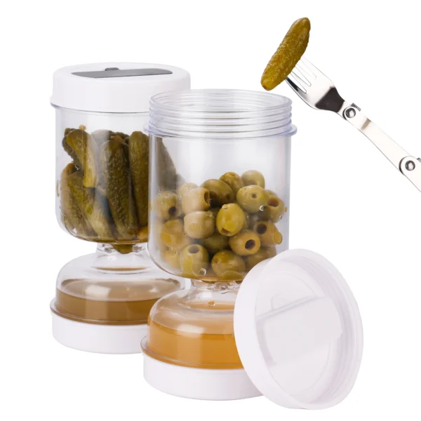 1 Container Hourglass Jar with Strainer Flip Olive And Pickle Container for Airtight Food Storage