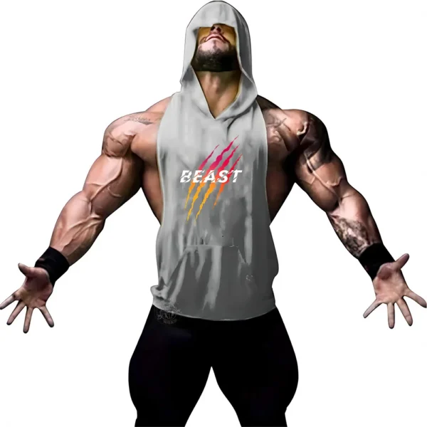 Summer Adult Clothing Men's Sports Fitness Hooded Vest T-shirt Tops Men's casual Breathable Summer Gym men's clothing tops - Image 12