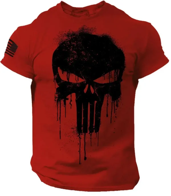 Summer Vintage Men's T Shirt Militar Skull Print Tees Casual Short Sleeve Pullover Oversized Man Clothing Outdoor O Neck T-Shirt - Image 12