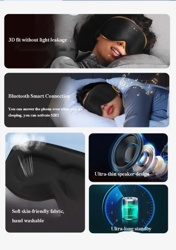 3D Wireless Sleeping Headphones FLYing Sleep Blindfold Soft Washable Bluetooth5.4 Music Headset Eyemask Handsfree Call Earphones Adjustable - Image 10