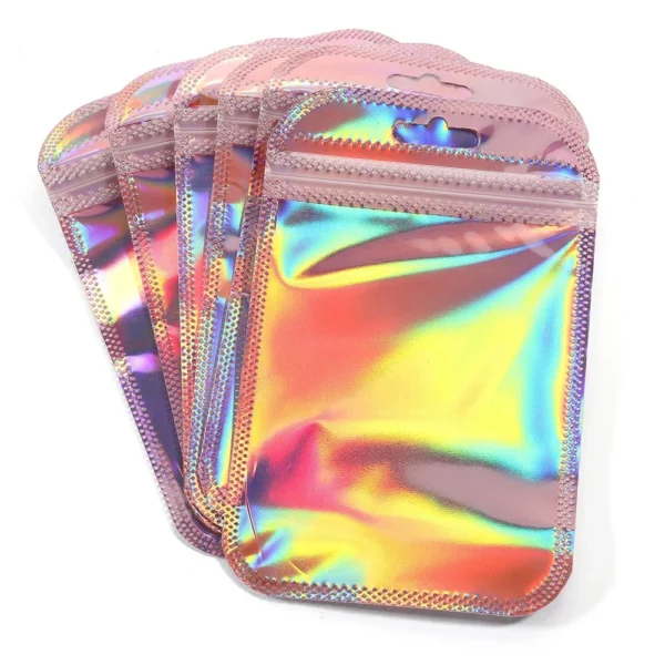50pcs 100pcs Pink Laser Ziplock Bags Reusable Plastic Transparent Bags for Jewelry Packaging Cosmetic Retail Display Bags - Image 3