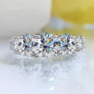 18k Plated 3.6CT All Moissanite Rings for Women 5 Stones Sparkling Diamond Wedding Band S925 Sterling Silver Jewelry GRA