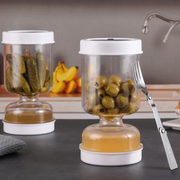 1 Container Hourglass Jar with Strainer Flip Olive And Pickle Container for Airtight Food Storage - Image 9