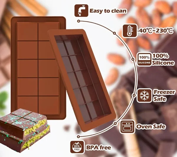 Chocolate Bar Molds Silicone Bars Break Apart Wax Melt Mould Easy Release Rectangle Durable for Protein and Energy Handmade Gift - Image 14