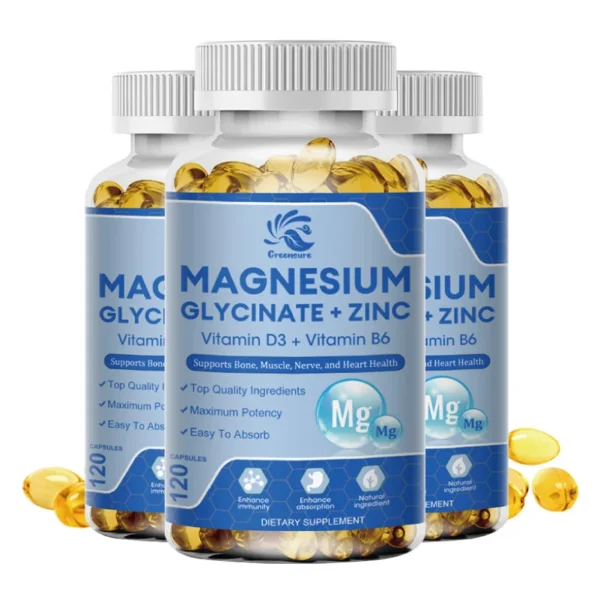 Magnesium Glycinate D3 B6 Capsules for Relax Sleep Nerve Muscle and Heart Health Supplement - Image 9