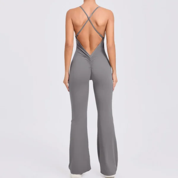 Wholesale Fitness Overalls Flared Sports Jumpsuit Women Sportswear 2024 Tracksuit Sport Outfit for Woman Gym Set Blue Red 44081 - Image 7
