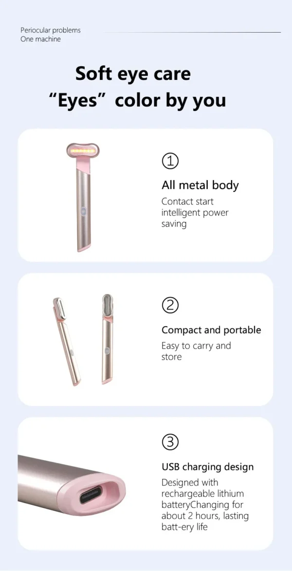 Beauty Eye Massager Device Anti Dark Circle Rechargeable EMS Vibrator Face Lifting Device Skin Care Skin Care 3-in-1 Function - Image 14