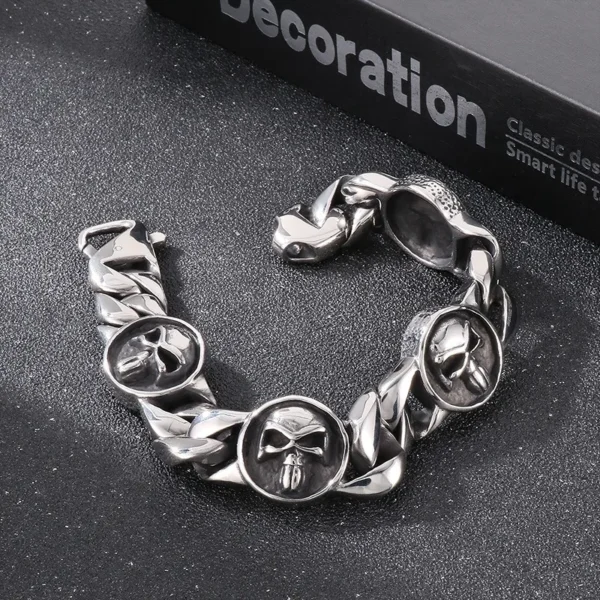 23cm Skeleton Bracelets For Men Stainless SteelBracelet Silver Color Gothic Curb Bangle Jewelry - Image 3