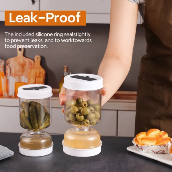 1 Container Hourglass Jar with Strainer Flip Olive And Pickle Container for Airtight Food Storage - Image 2