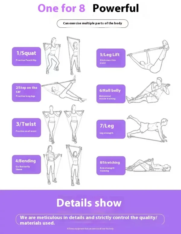 Pilates Stick Multi functional Fitness Stick Yoga Pilates Equipment Home Elasticity Exercise Training Hip Pulling Rope - Image 13