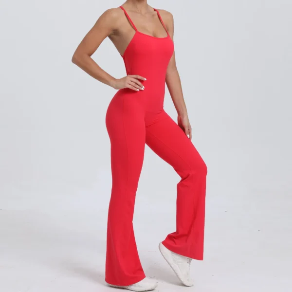 Wholesale Fitness Overalls Flared Sports Jumpsuit Women Sportswear 2024 Tracksuit Sport Outfit for Woman Gym Set Blue Red 44081 - Image 36