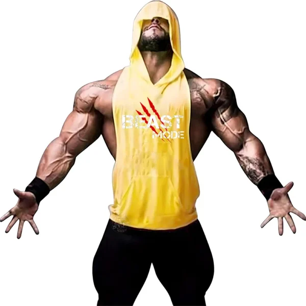 Summer Adult Clothing Men's Sports Fitness Hooded Vest T-shirt Tops Men's casual Breathable Summer Gym men's clothing tops - Image 3