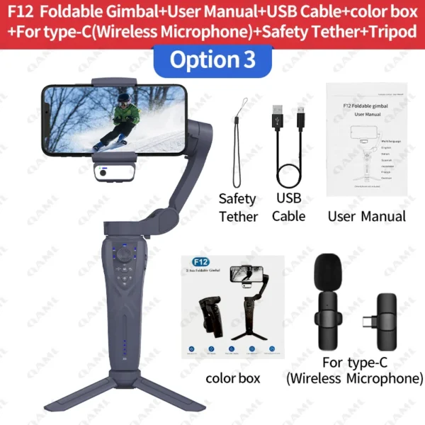 QAML The Newest F12 APP function 3-Axis Handheld Gimbal Optional AI Face Smart Tracking Smartphone Stabilizer with fill light - Image 9