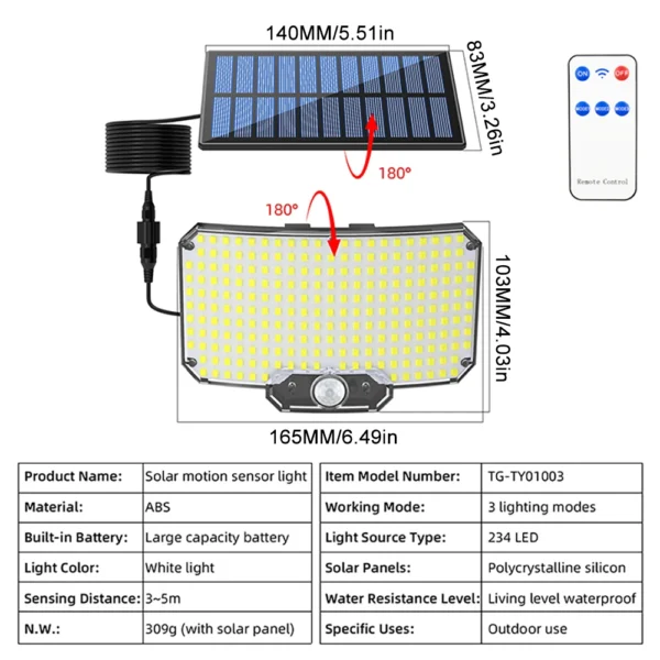 Solar Lights 234LED Solar Security Lights Outdoor Garden Motion Sensor 3 Modes Waterproof Split Solar Flood Wall Lights Garage - Image 13