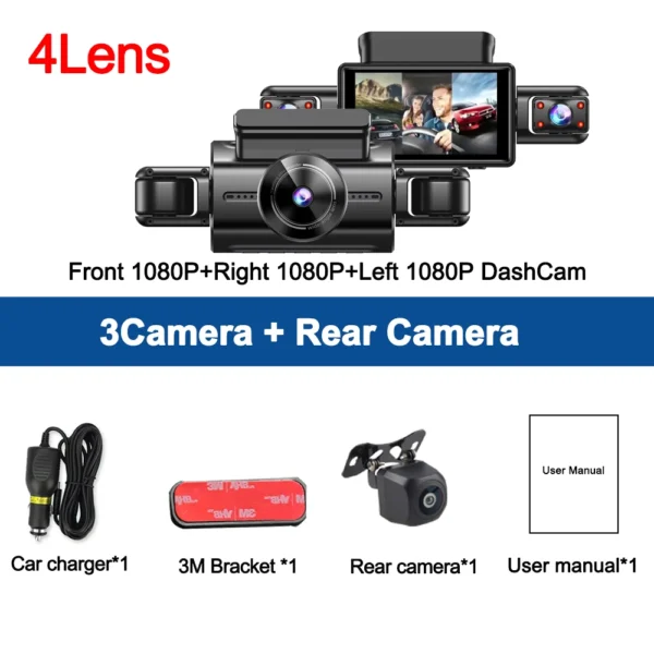 360° Car Dash Cam 4 Channels Video Recorder 1080P Car DVR 24H Parking Monitor Front Right With Rear View Night Vision Black Box - Image 8