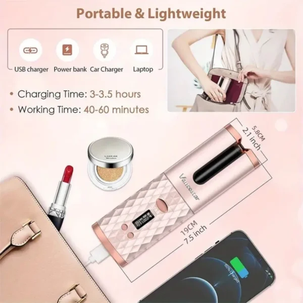 Wireless Electric 6 Timing 6 Temp. LED Cordless Automatic Hair Curler for Curls or Waves - Image 4