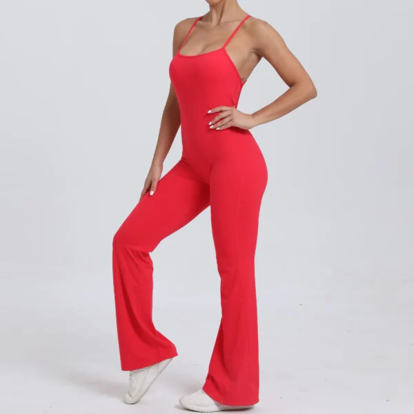 Wholesale Fitness Overalls Flared Sports Jumpsuit Women Sportswear 2024 Tracksuit Sport Outfit for Woman Gym Set Blue Red 44081 - Image 35